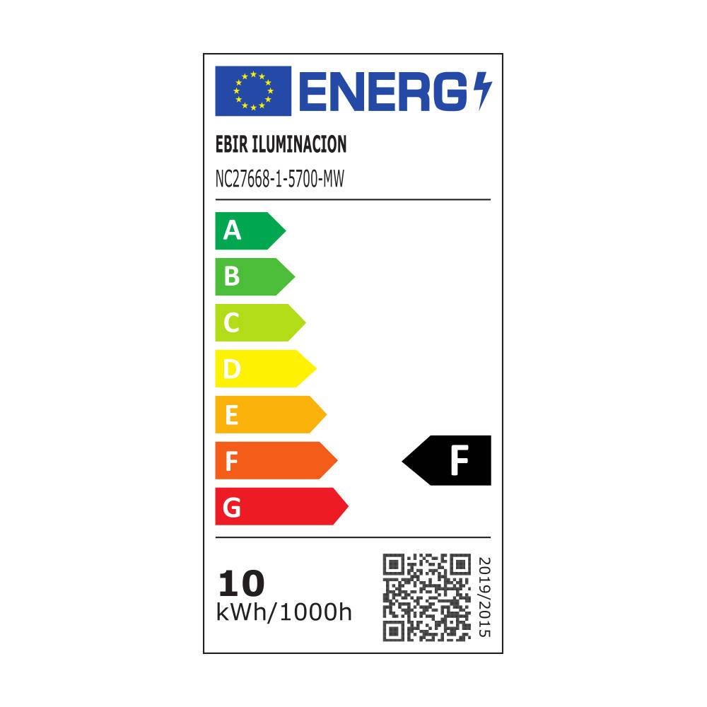 Energieeffizienzlabel für den graugrünen Spiegelschrank mit Klasse F und 10 kWh pro 1000 Stunden – Holin