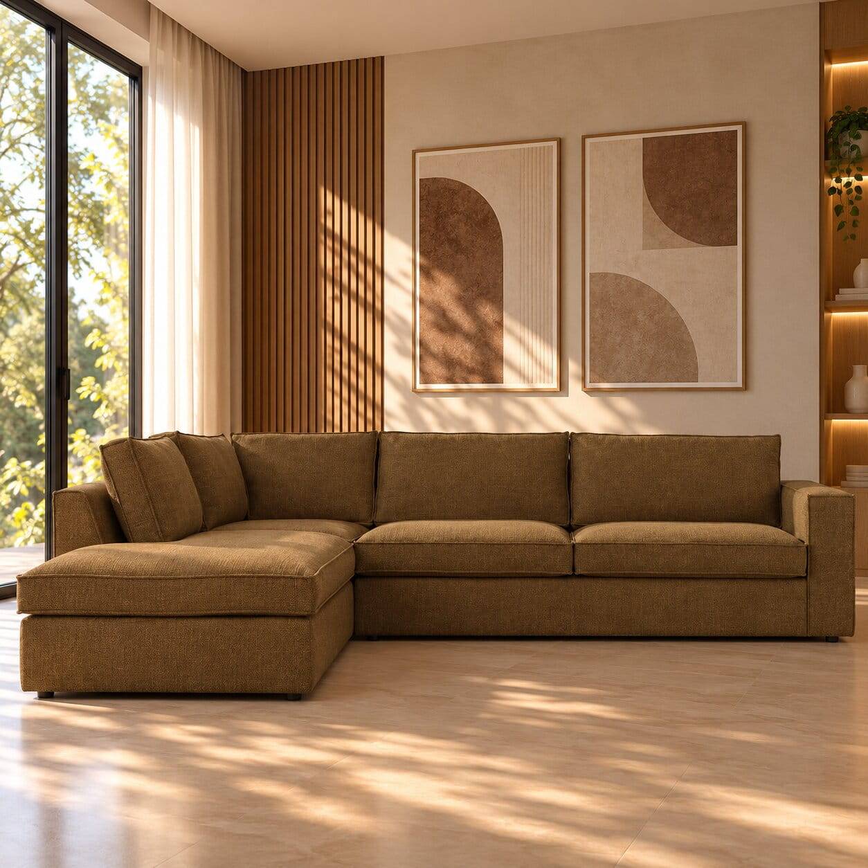 Ecksofa Rundecke in Bronze Webstoff - Andalusia