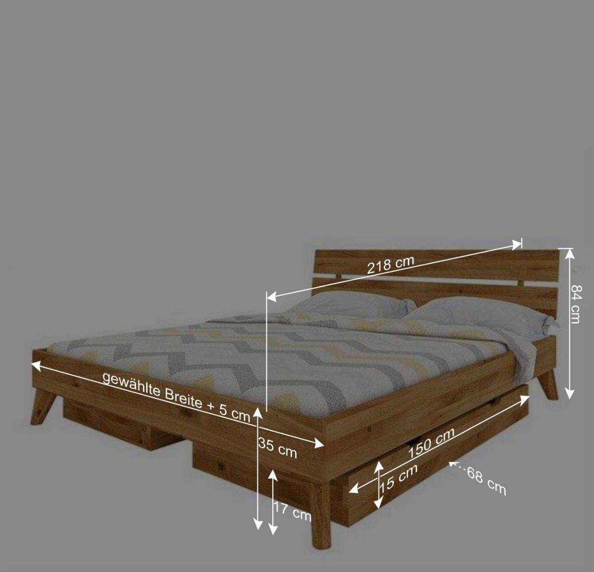 Wildeiche Einzelbett mit Überlänge 210 cm - Eavy I
