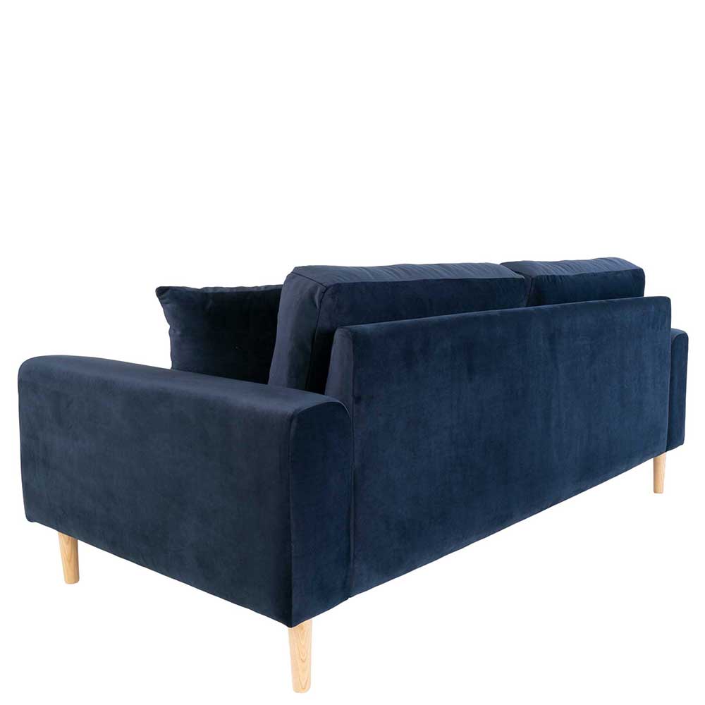 Rückansicht der marineblauen Polstercouch mit moderner Formgebung – Jelleva