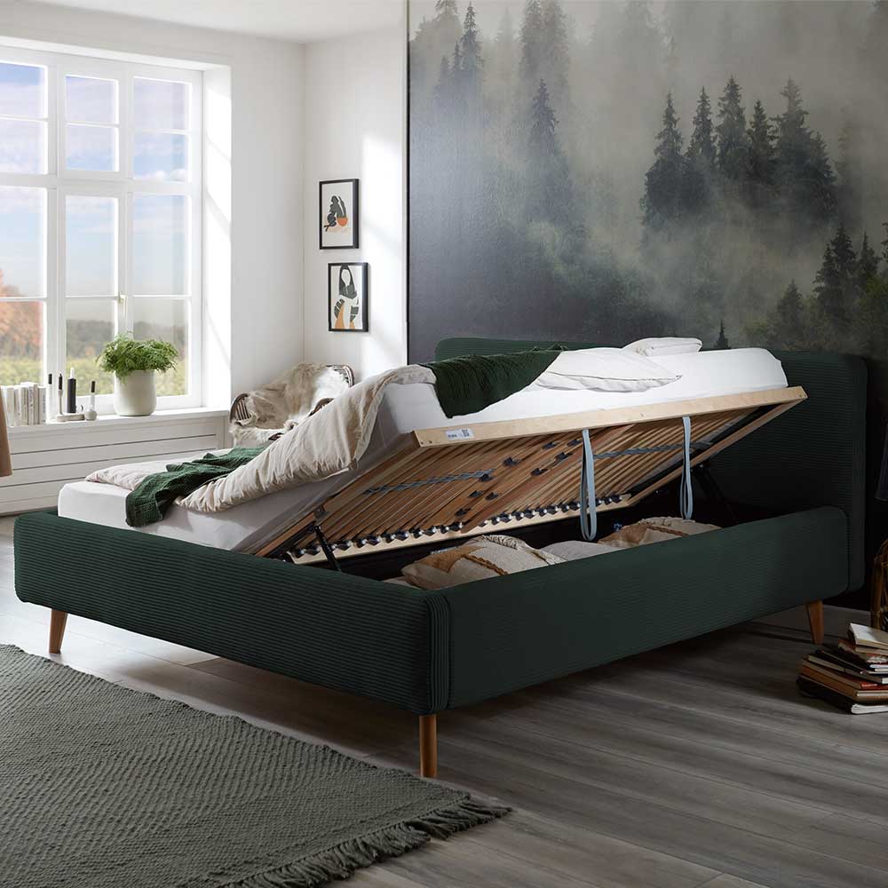 Doppelbett in Dunkelgrün Cord - Topra