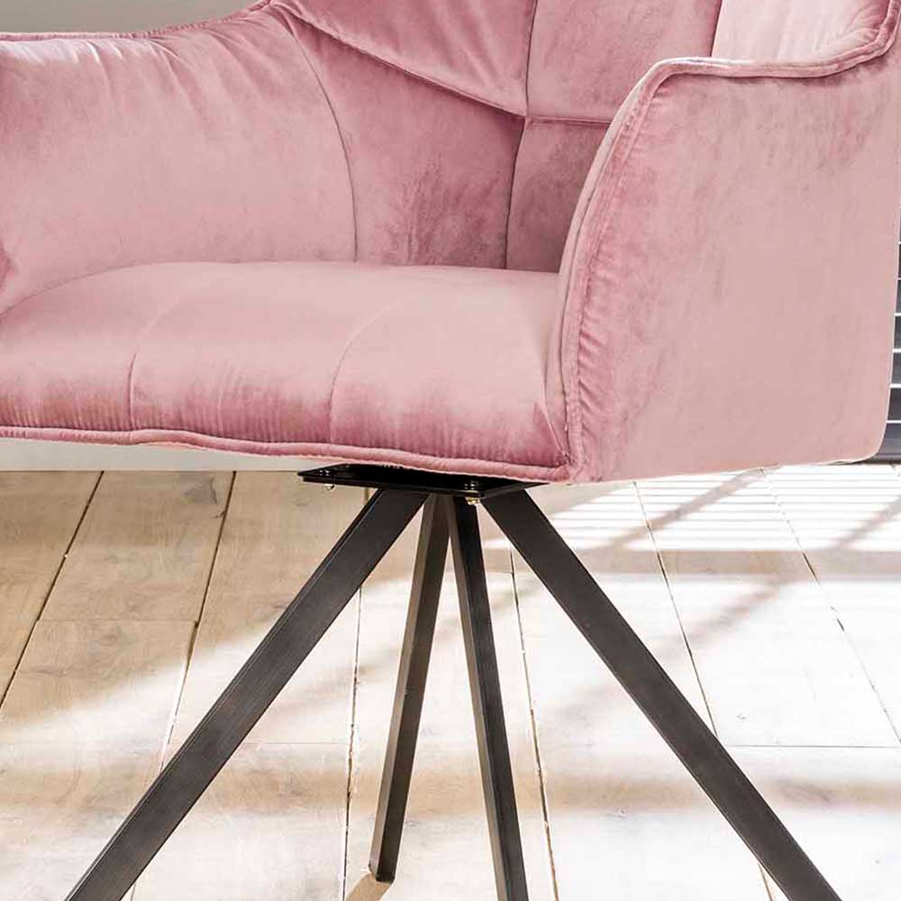 Moderner Tischsessel in Rosa Samt - Lina (2er Set)