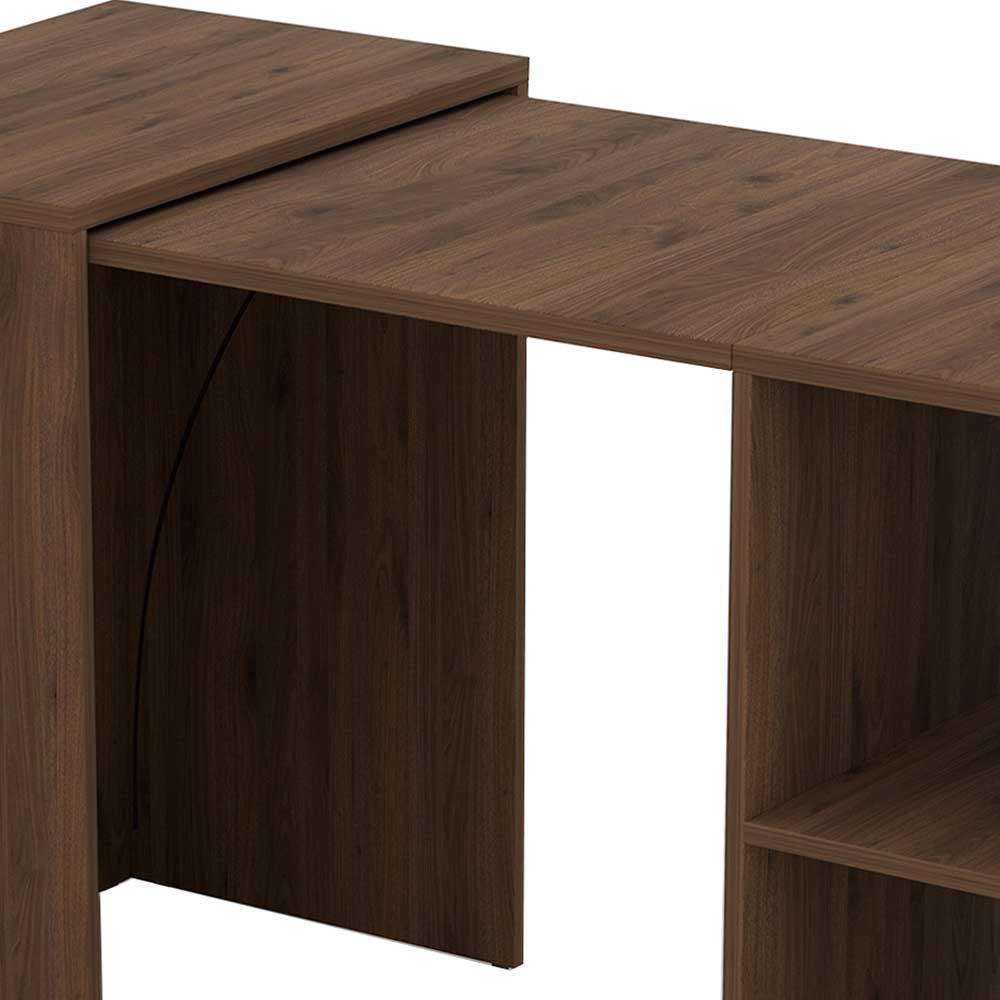 Ausziehbarer Schreibtisch Nussbaum Dekor Detailansicht der Erweiterungsfunktion und Regalfächer – Singular