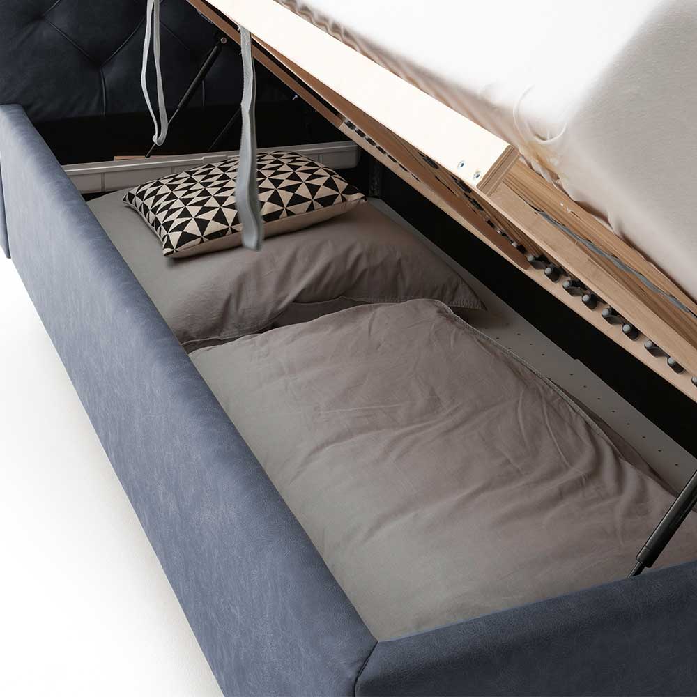 Microfaser Bett in Blaugrau & Chrom - Jaina