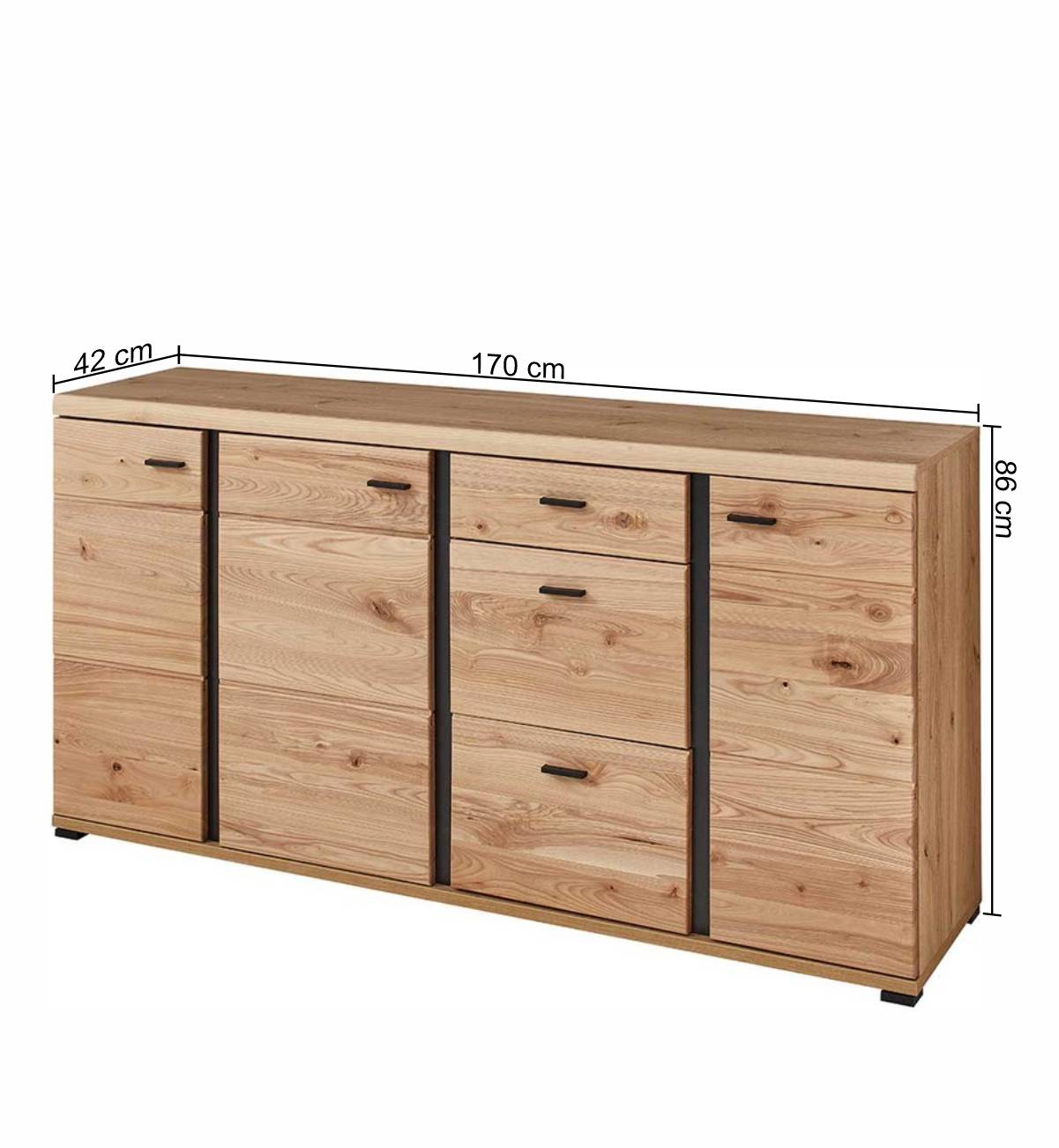 170x86x42 Teilmassives Sideboard mit Metallgriffen - Latenda
