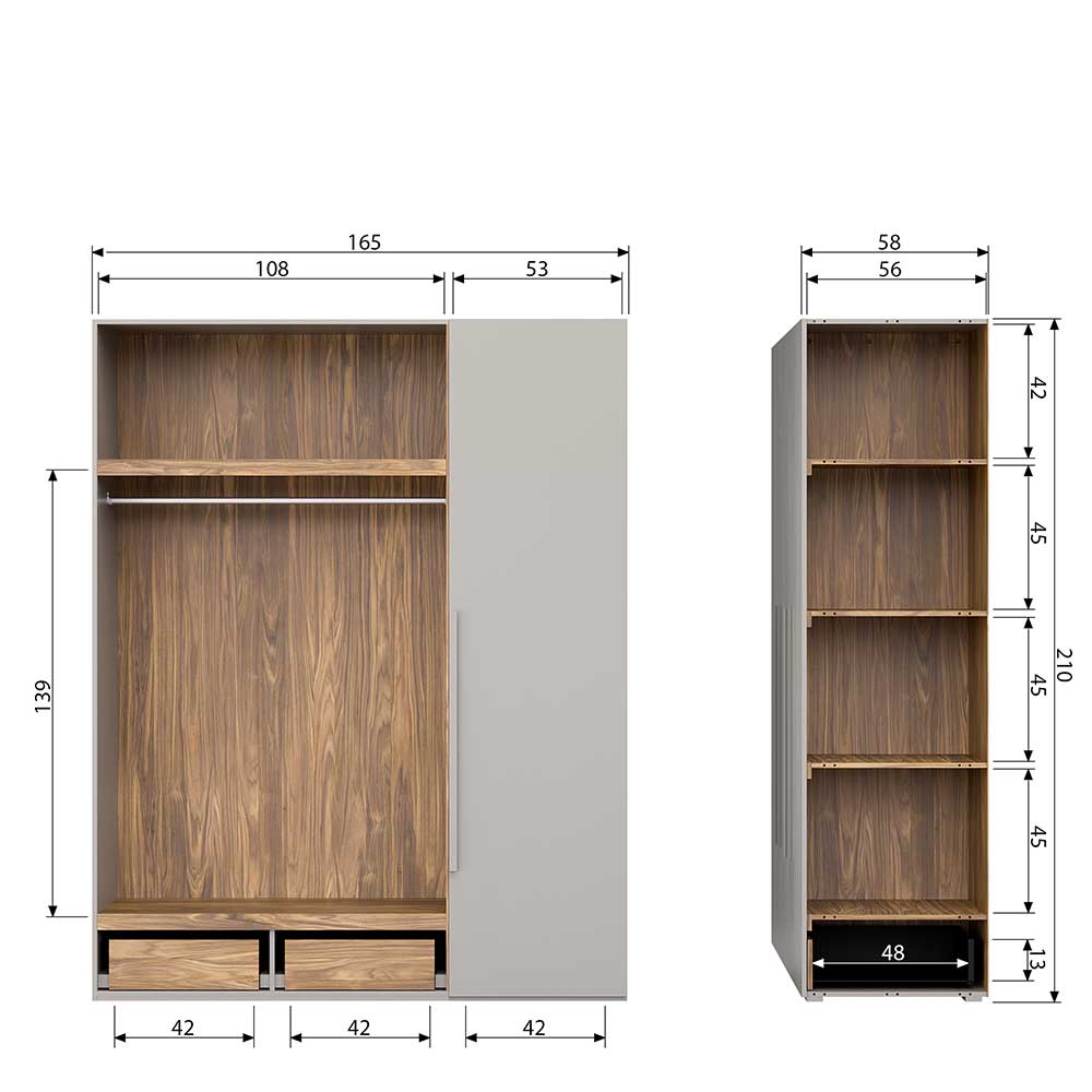 Skandi 3-türiger Schlafzimmerschrank in Grau - Rochella