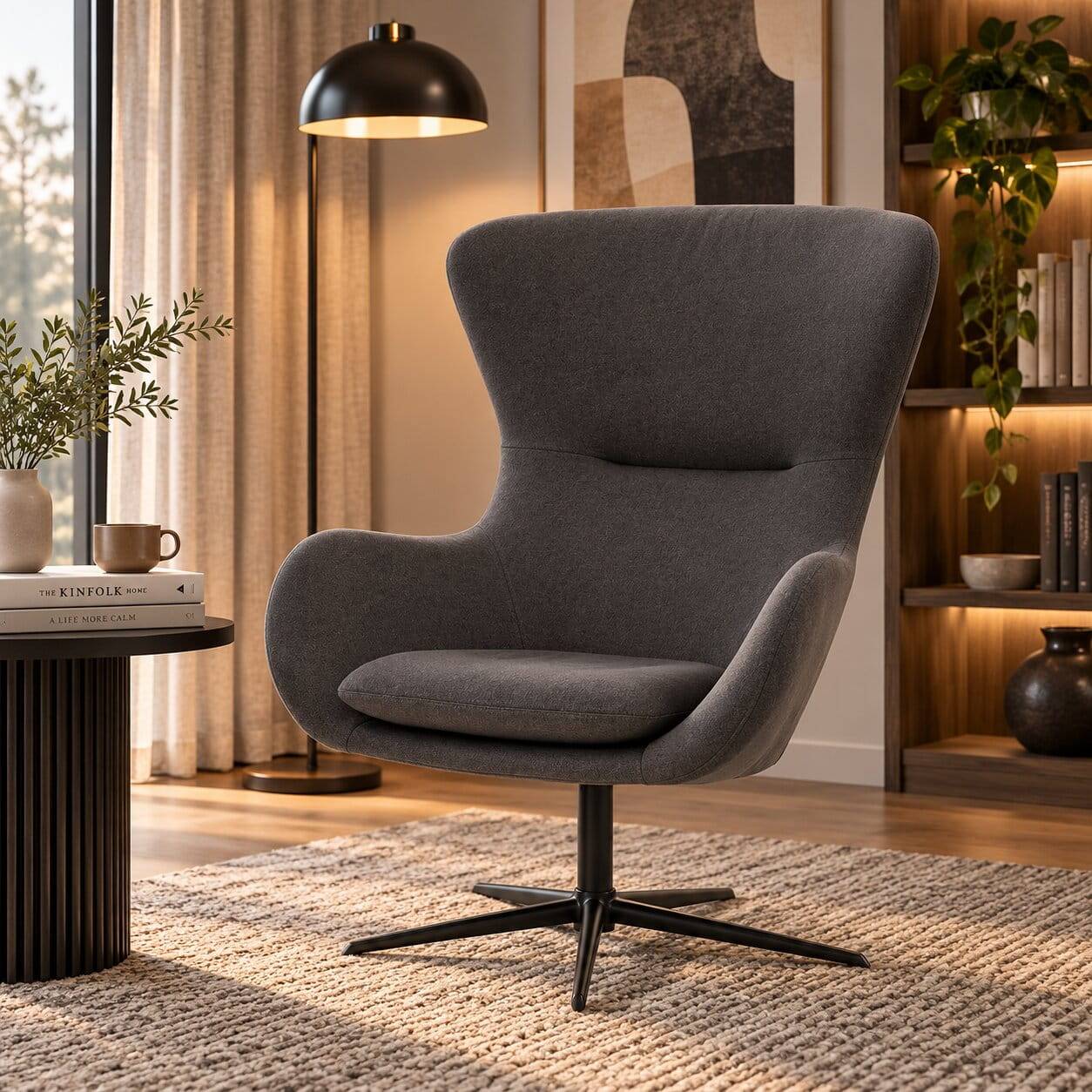 Wohnzimmer Designsessel in Dunkelgrau Stoff - Dessina