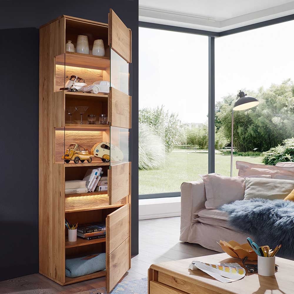 Wildeiche Wohnzimmer Möbel Wohnwand - Acmida (vierteilig)