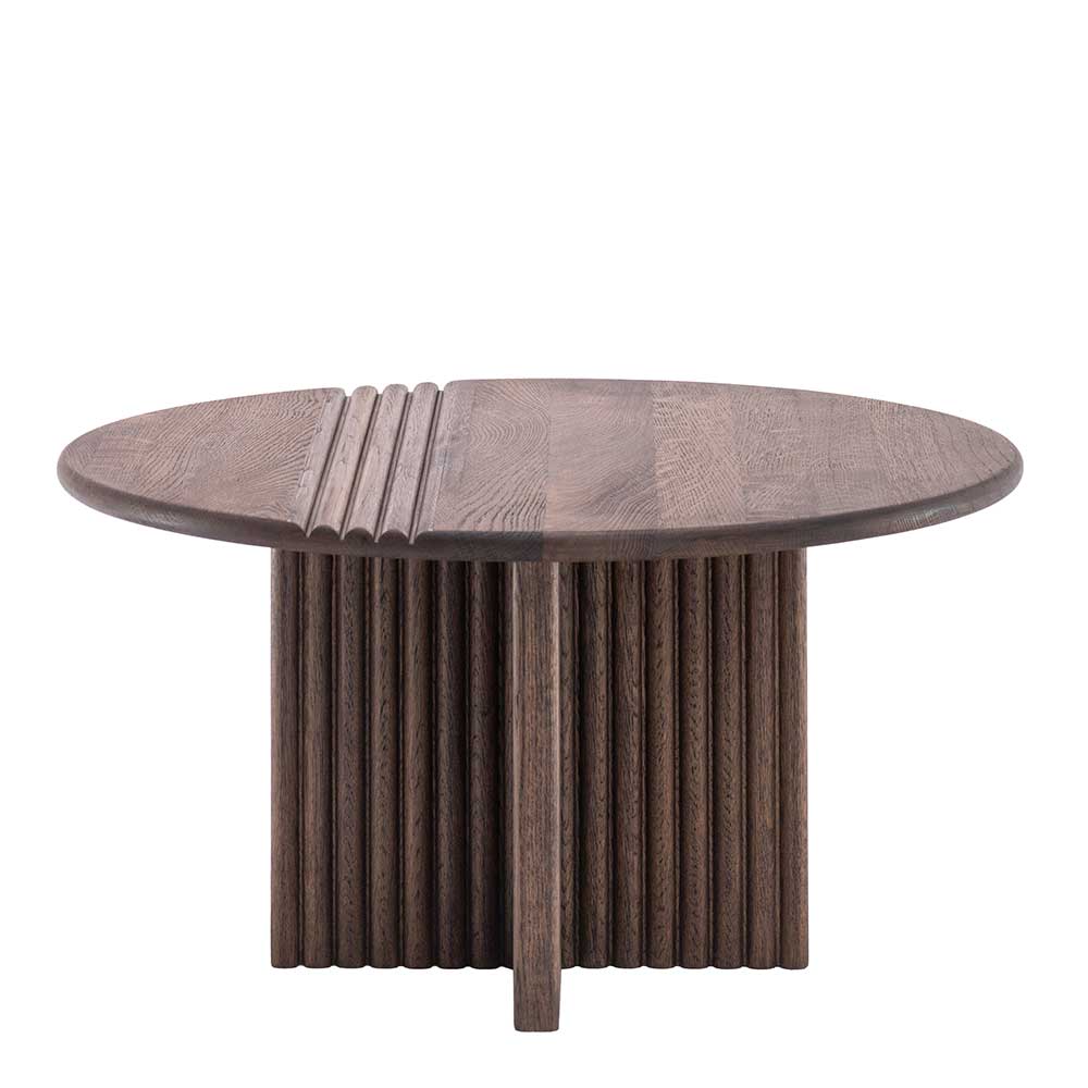 Runder Couchtisch aus Eiche in Wenge mit einzigartigem gerilltem Sockel – Gimy