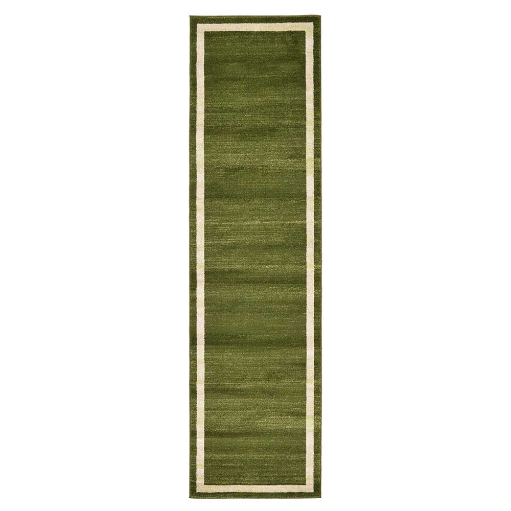 Teppich in Oliv Grün mit Rahmen in Creme - Loritana