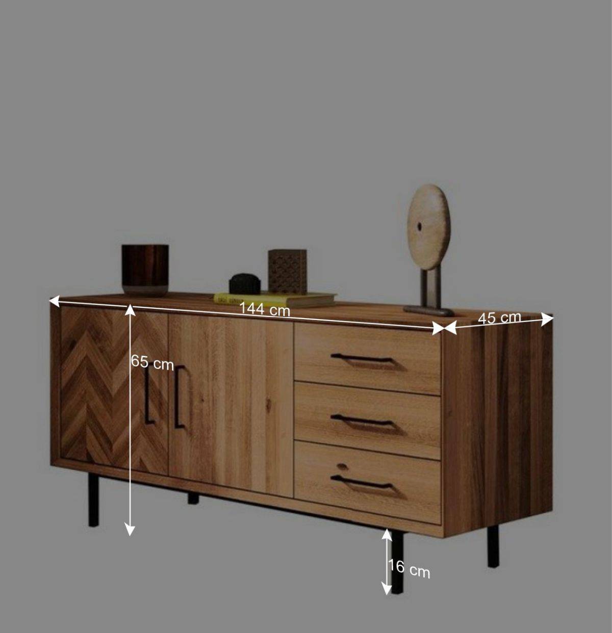 Wildeiche Sideboard 2-türig & 3 Schubladen - Kerfa