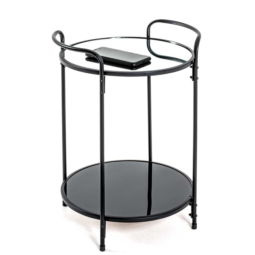 37x50x37 Runder Beistelltisch mit Spiegelplatte - Vramossa