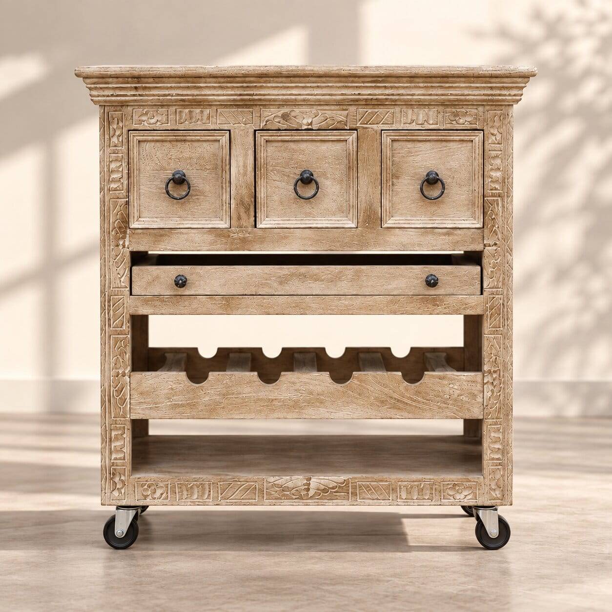 Shabby Chic Küchenwagen aus Holz Grey Wash - Abid