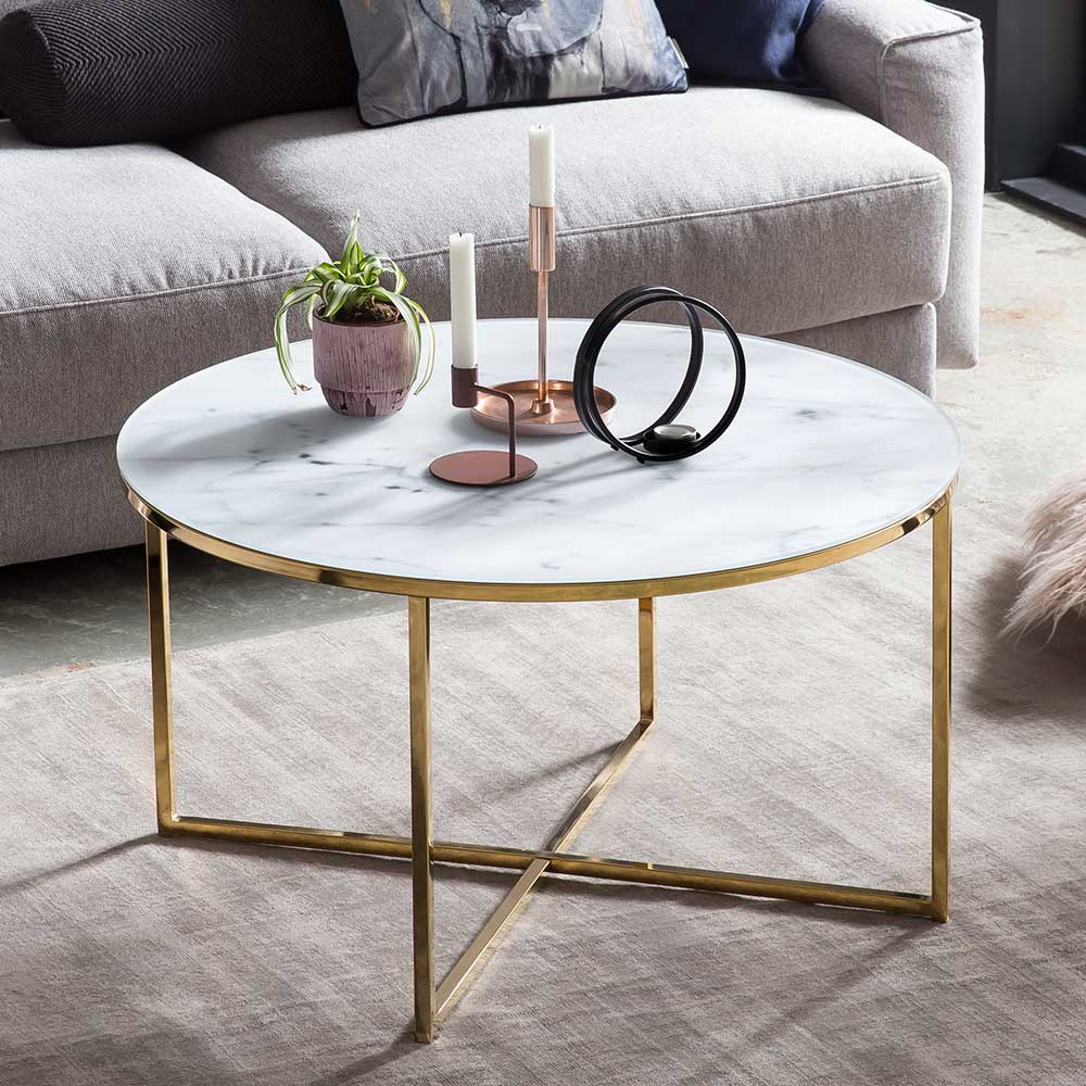 Wohnzimmer Glastisch in Marmor Optik - Matchy