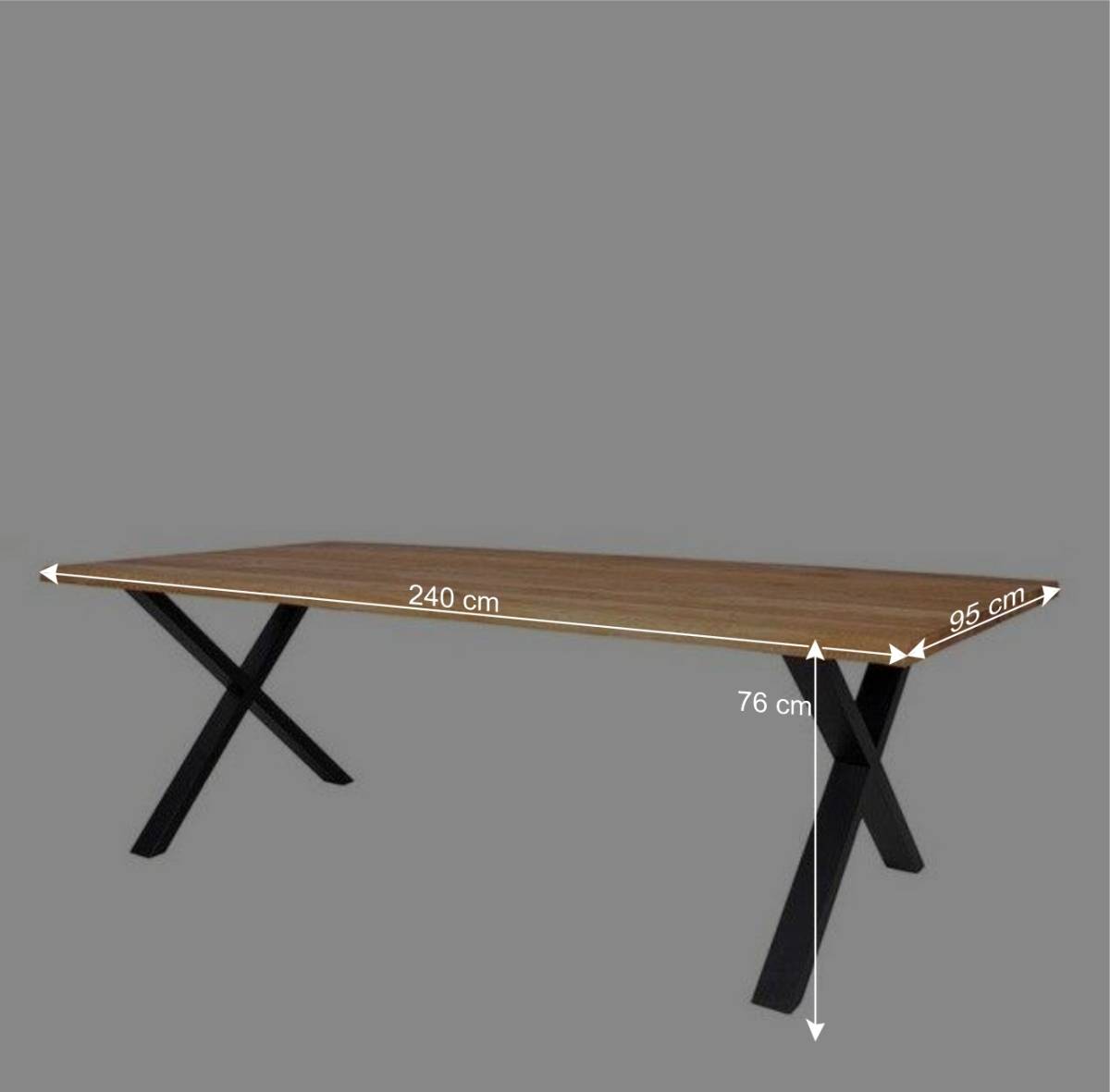 240x95 Esstisch mit X Füßen aus Stahl - Malawi