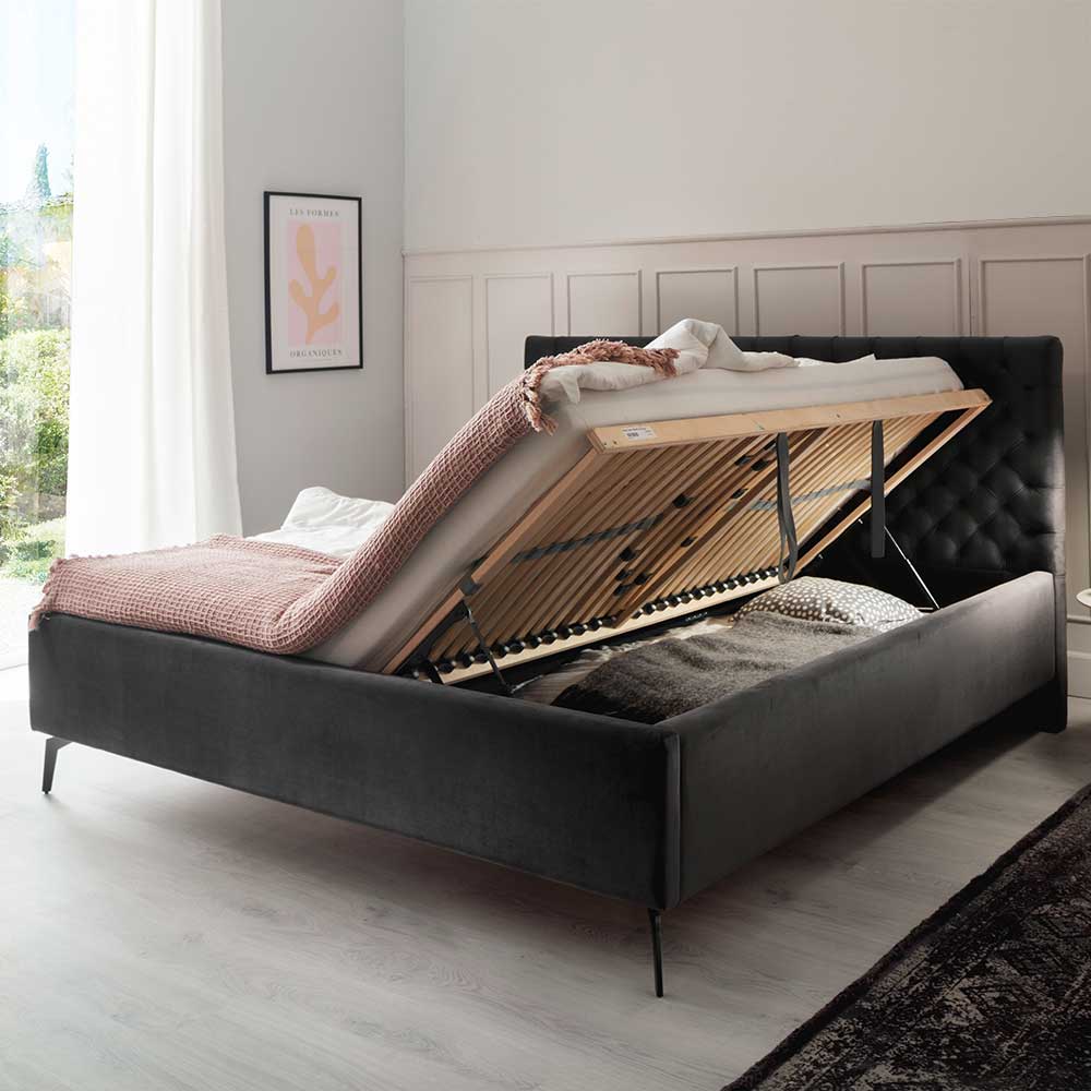 Chesterfield Samtbett in Anthrazit - Satos