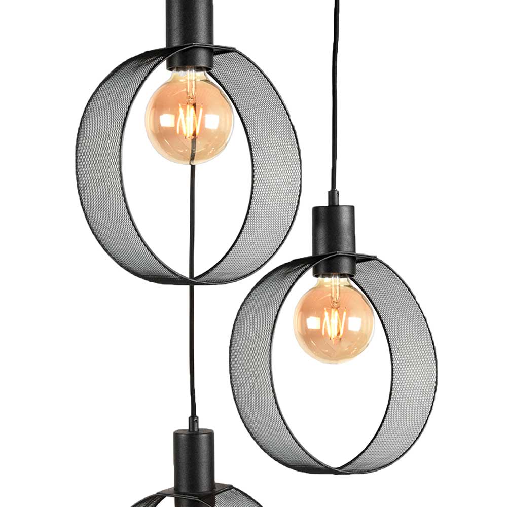 3-flammige Pendelleuchte mit Drahtgeflecht Ringen - Ecolosia