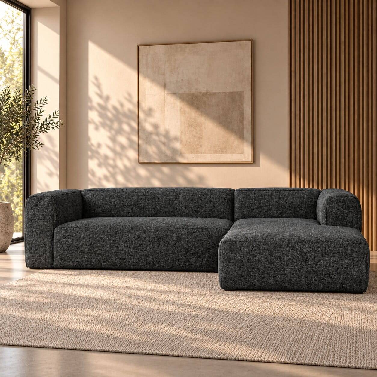 Strukturstoff L-Sofa in Dunkelgrau - Neasa