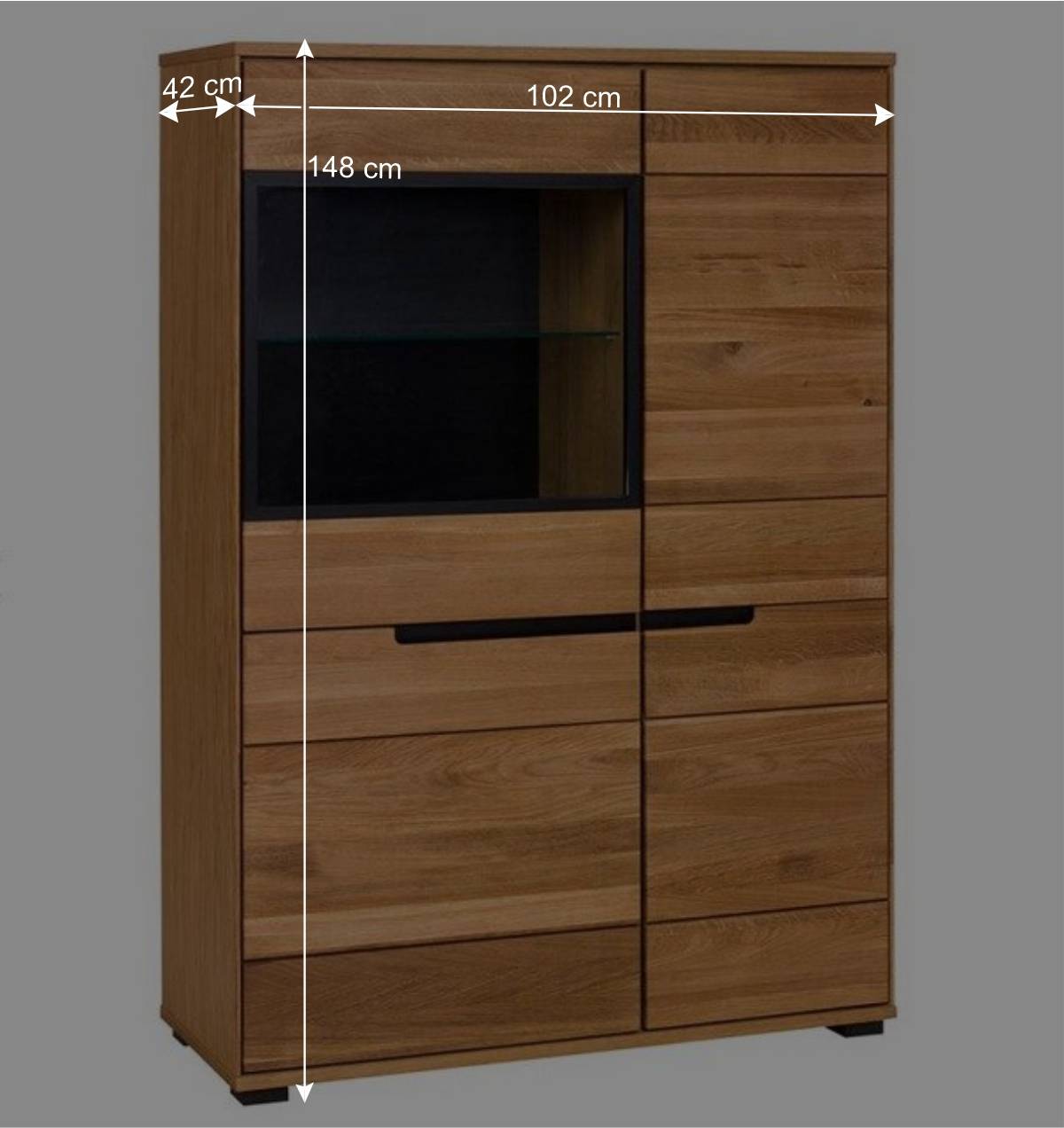 102x148x42 Highboard mit Glas Einsatz - 4-türig - Sennya