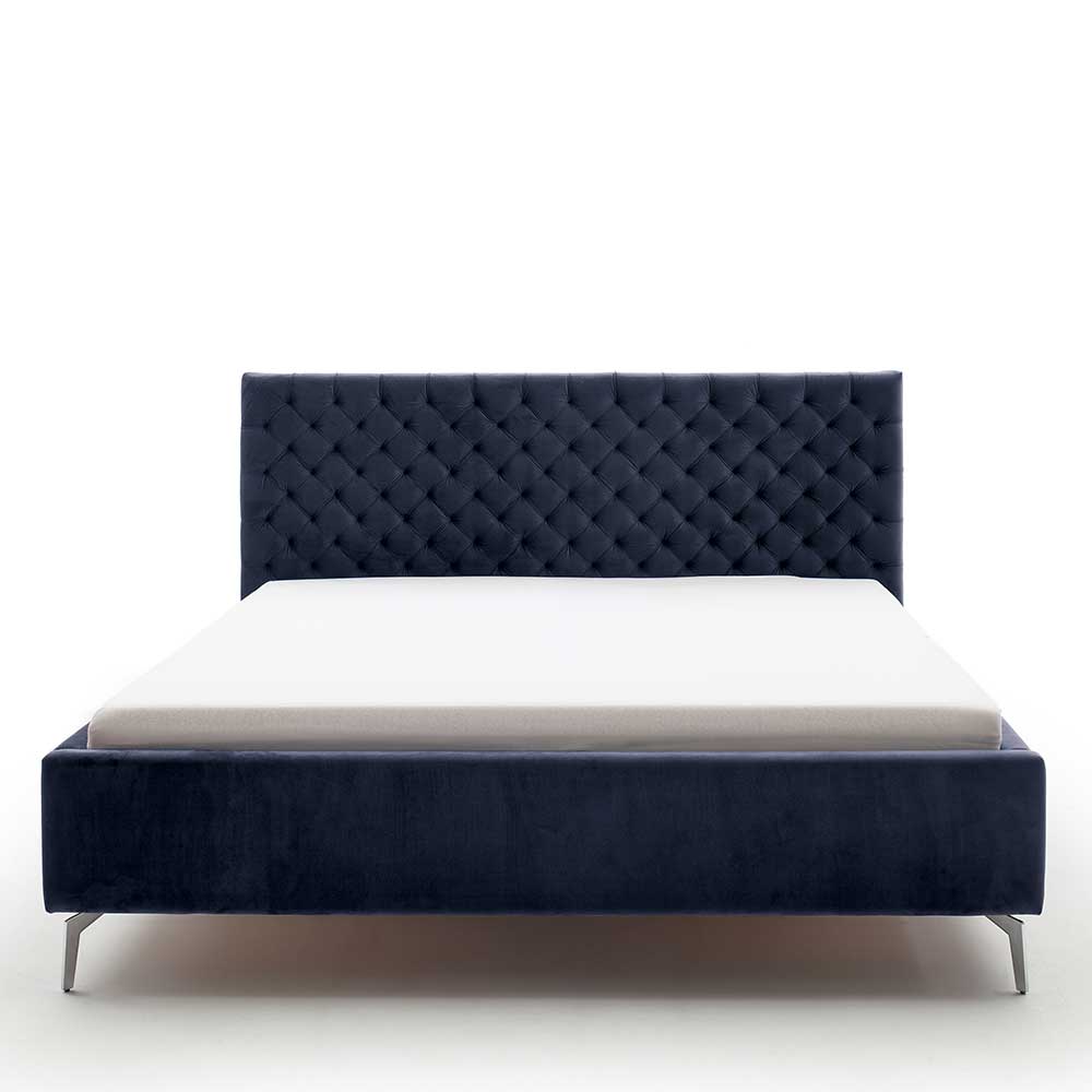 Chesterfield Polsterbett in Dunkelblau Samt - Ninian