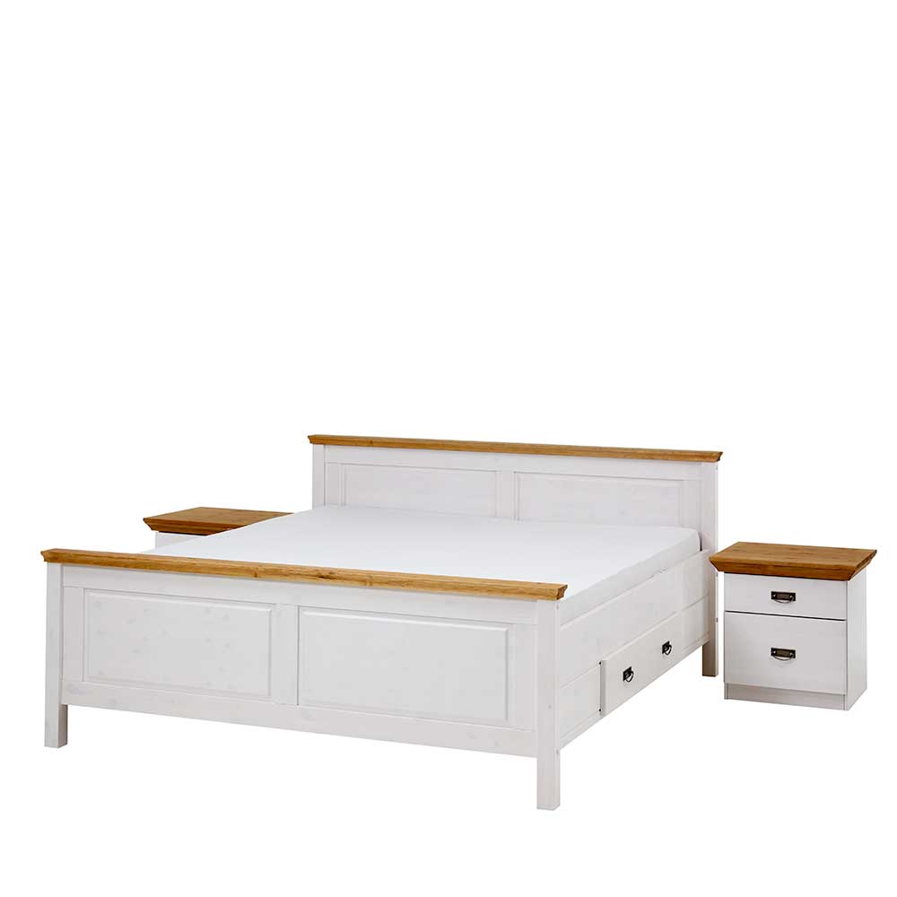 Set Landhausbett & Nachtschränke - Sibiuta (dreiteilig)
