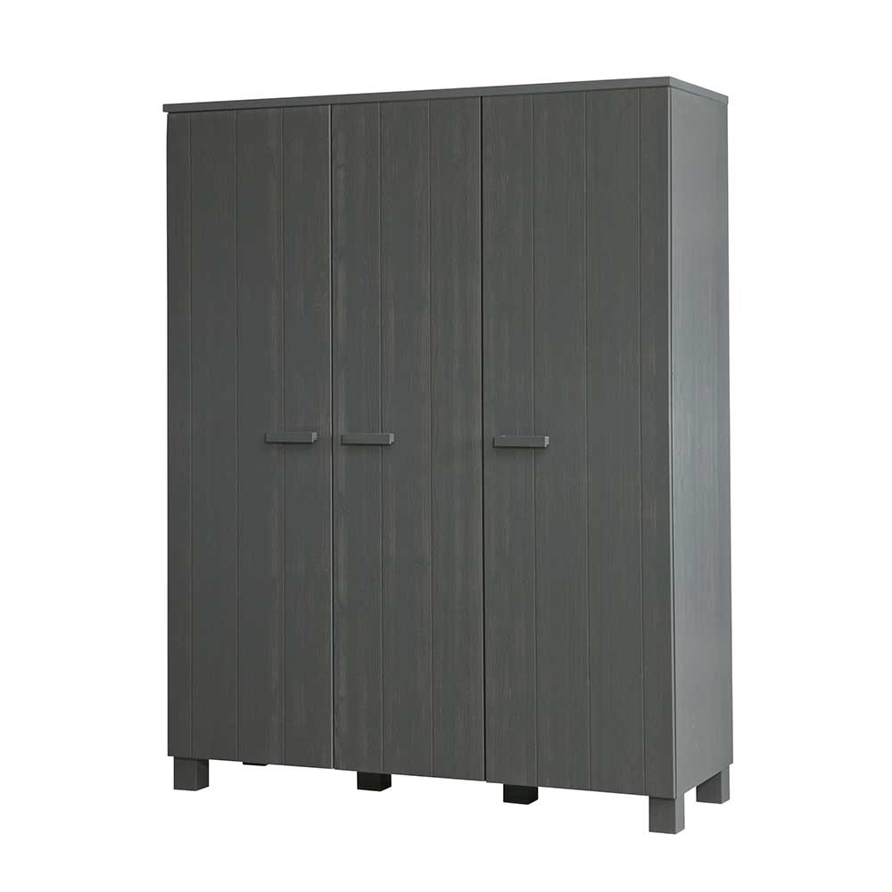 Kiefernholz Kleiderschrank in Dunkelgrau - Isnos