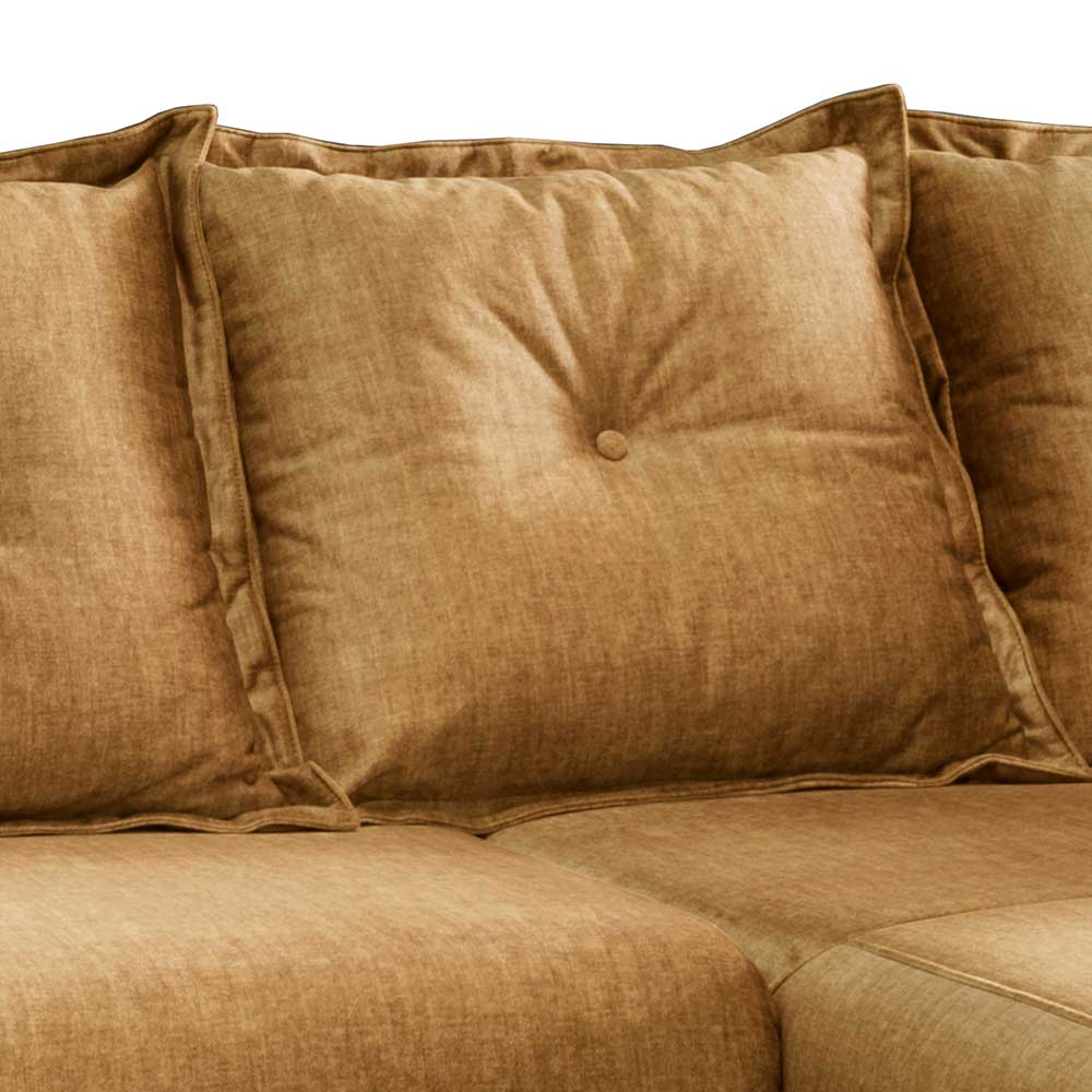 Microvelours Ecksofa in Ocker & Schwarz - Adendras