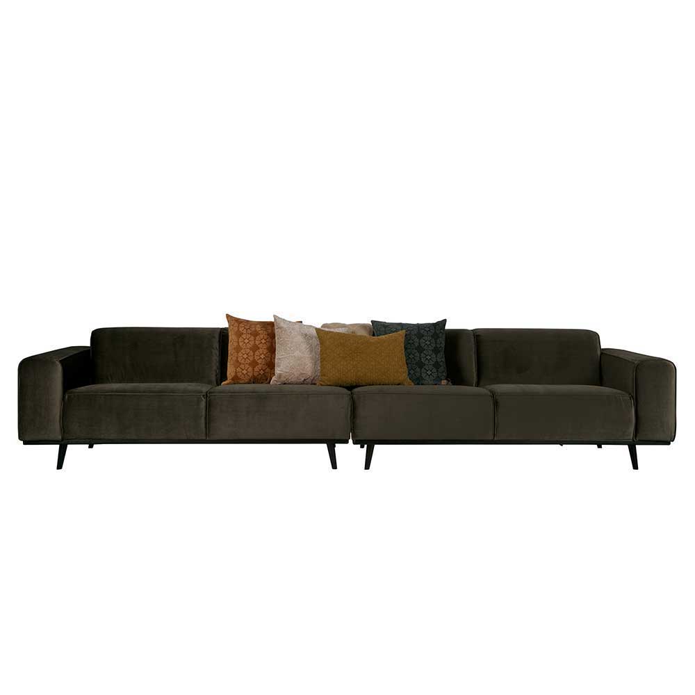 Dunkelgrünes Retro Samt Sofa 280cm breit mit Zierkissen für modernes Wohnzimmer – Italiano