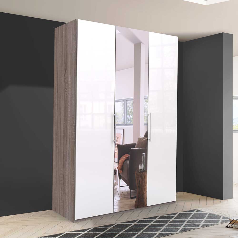 Jugendzimmer Kleiderschrank mit Spiegel & Glas Weiß - Empresian