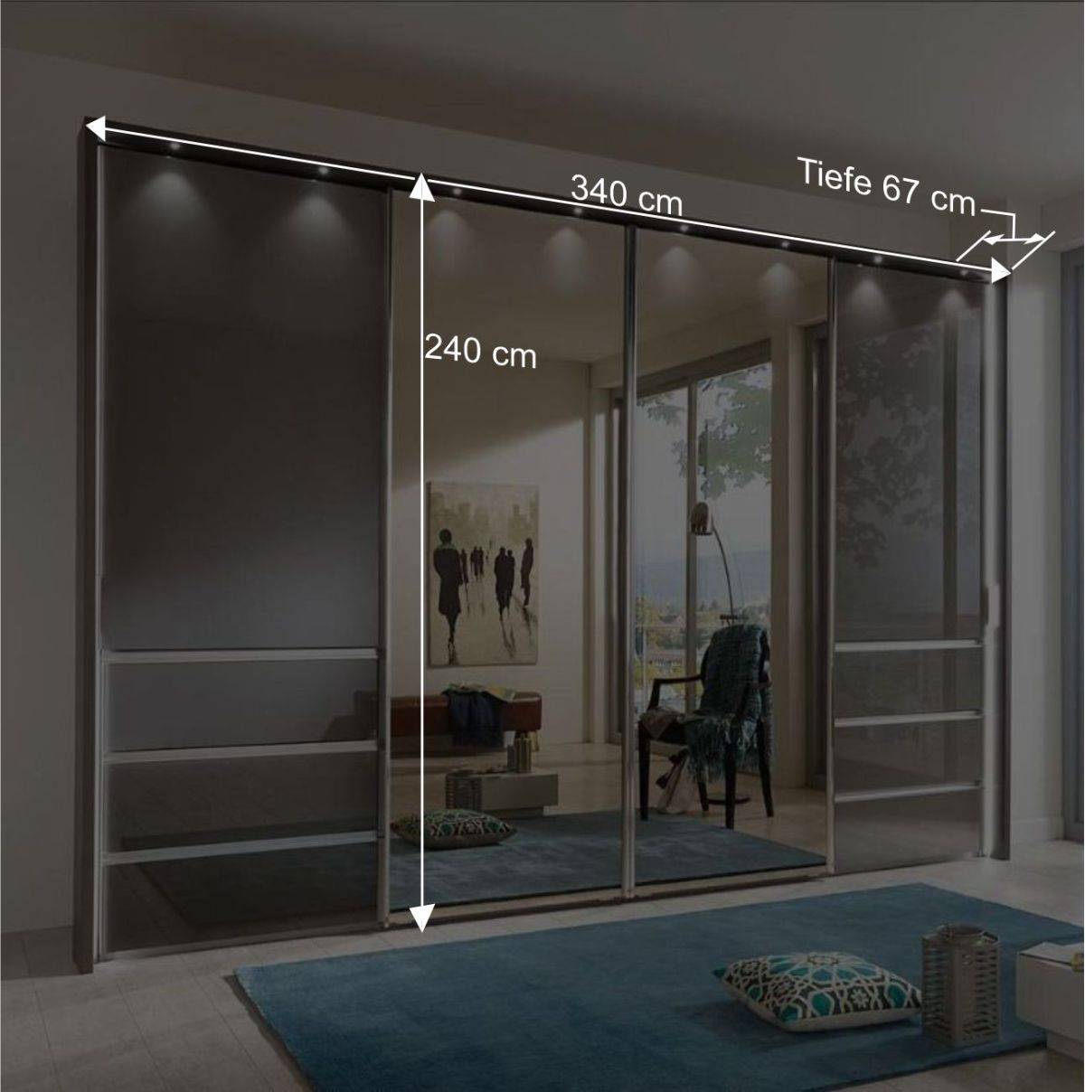 340cm Schwebetüren-Schrank mit Passepartout - Pacianus