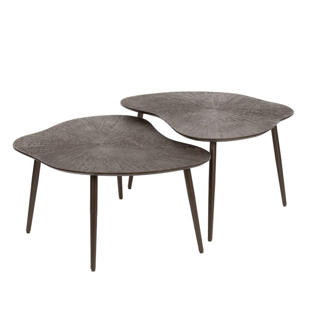Stilvolles Duo von Couchtischen in Nierenform mit dunkler Platte und filigranen Metallbeinen – Fabio
