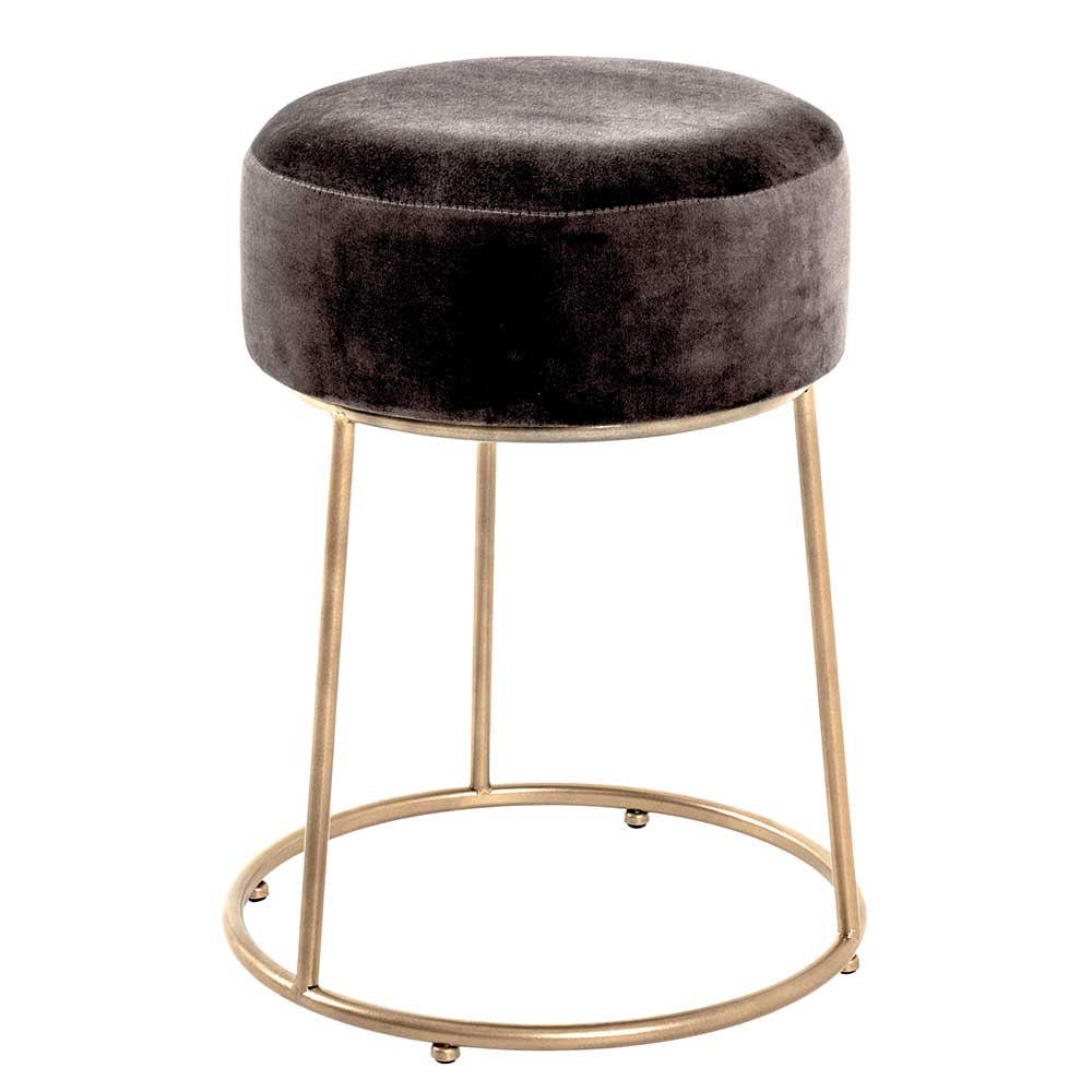 Moderner Hocker mit grauer Samtsitzfläche und elegantem goldenem Metallgestell für Wohnzimmer – Miaoli