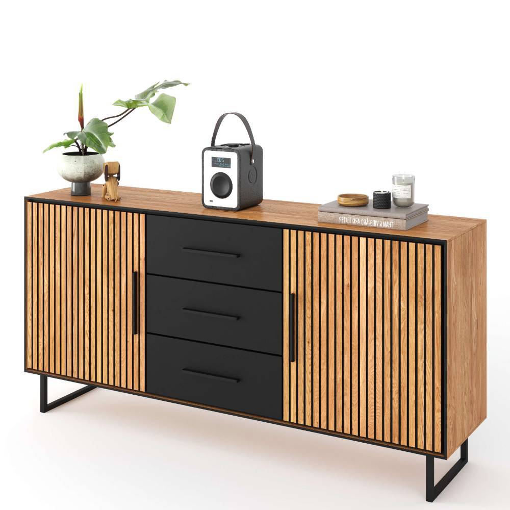 Kombi-Sideboard in Eichefarben und Schwarz - Mantua
