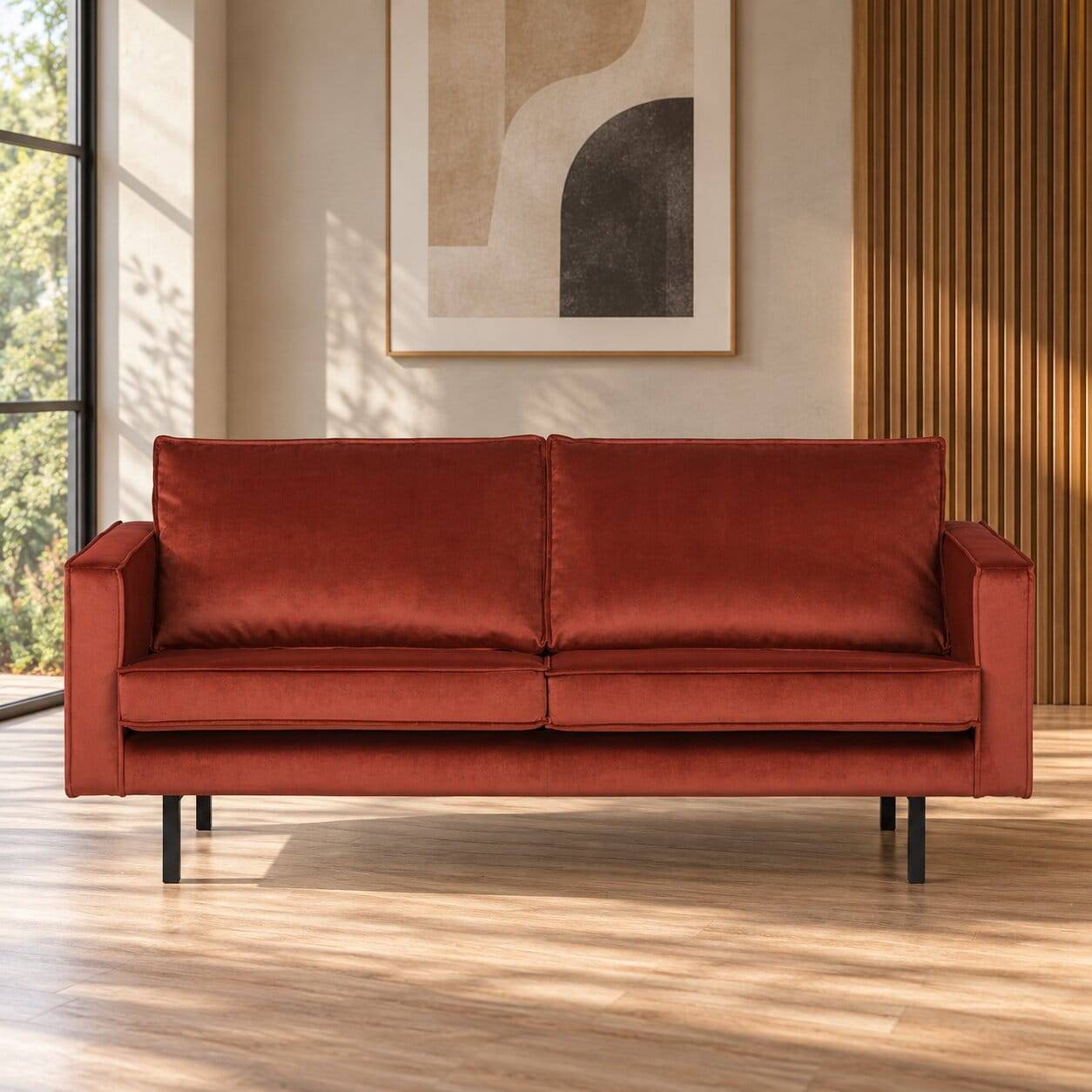 Retro Design 2er Couch in Rotbraun Samt - Enzing