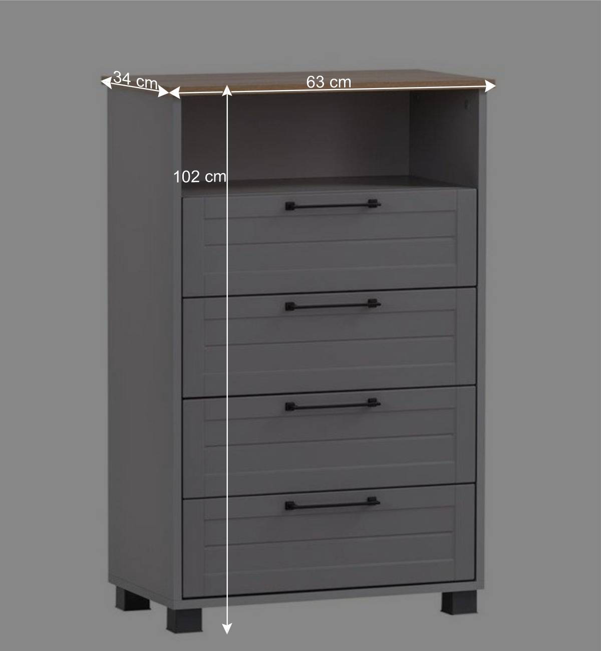 63x102x34 Hochkommode mit vier Schubladen & Fach - Benja