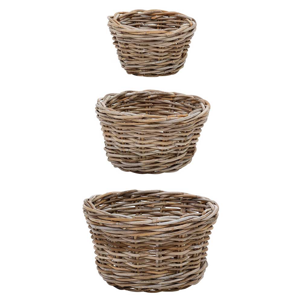Dreiteiliges Korb Set aus Rattan in Graubraun für vielfältige Nutzung – Vodenas