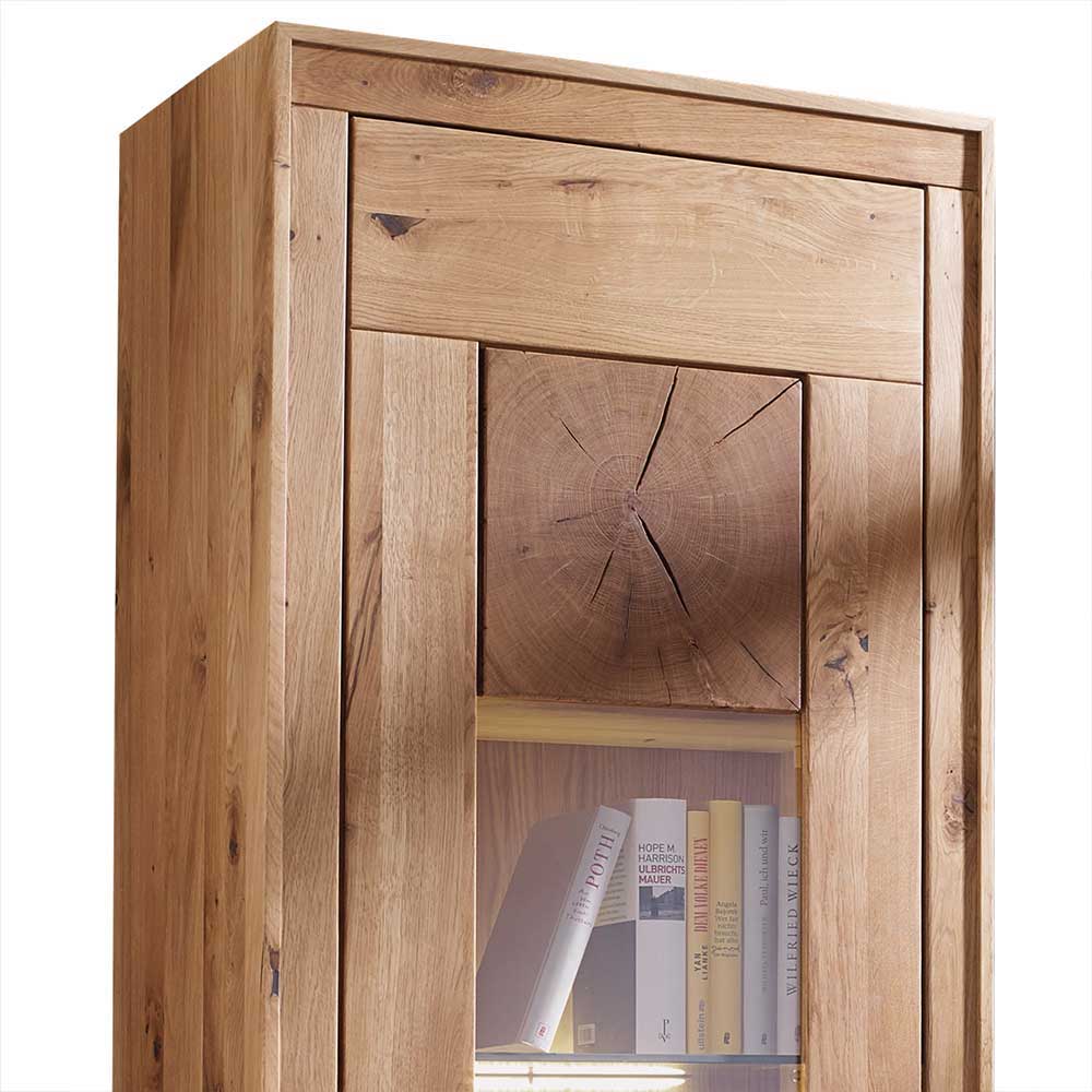 Wildeiche Vitrine Troncon mit 201 cm Höhe