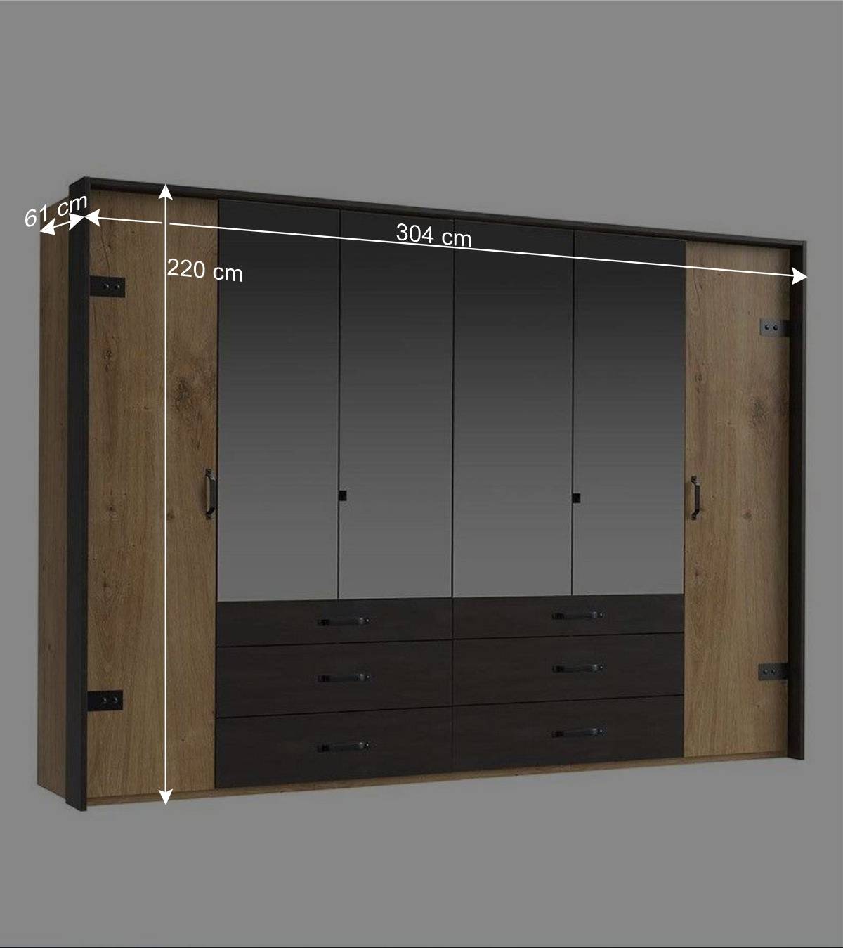 6-türiger Kleiderschrank mit sechs Schubladen - Bram