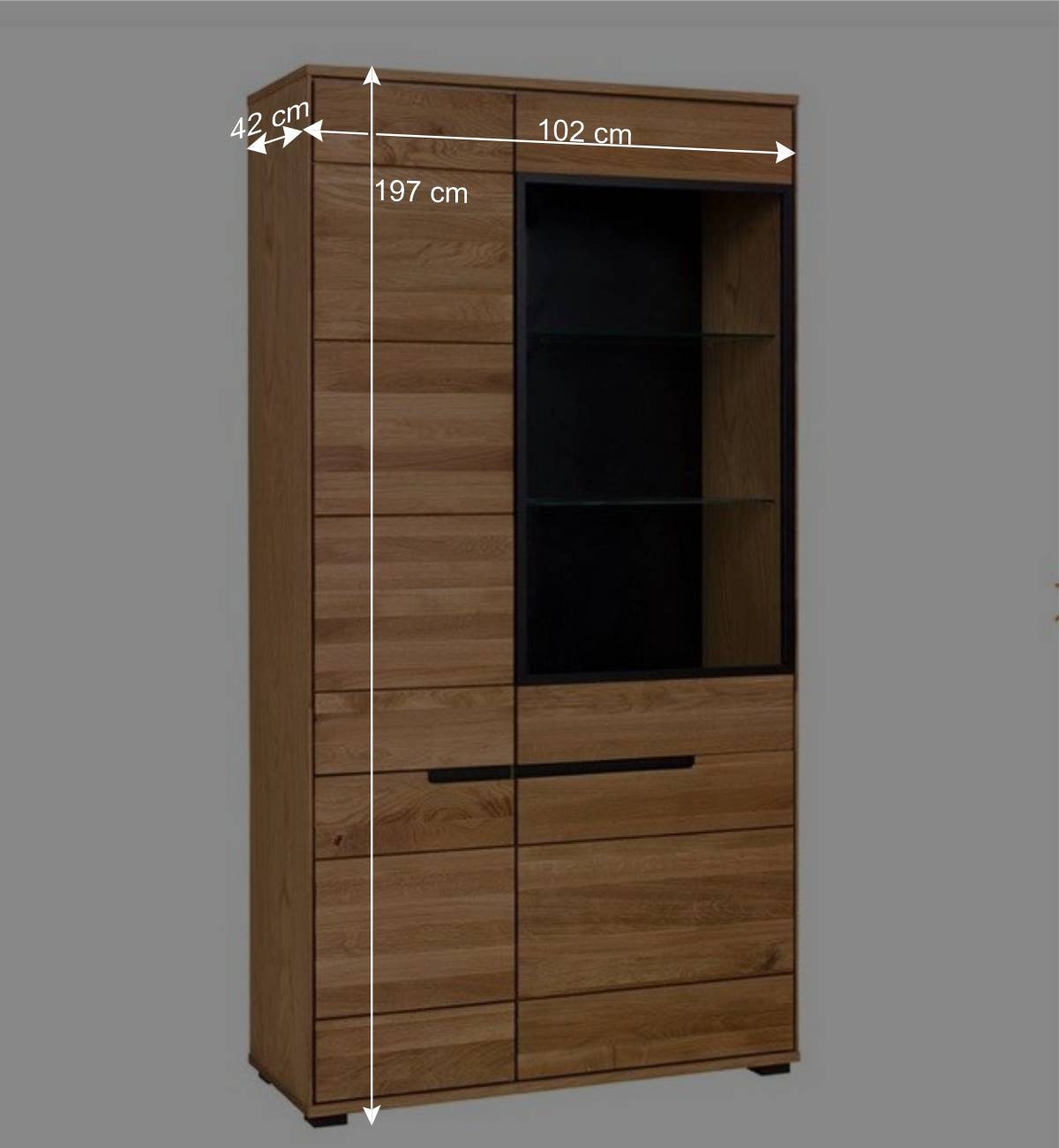 102x197x42 Wohnzimmerschrank mit Glas - 4-türig - Sennya