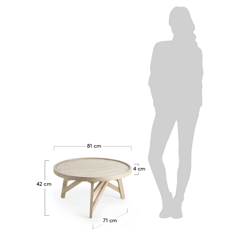 Runder Couchtisch aus Grey Washed Mindi Holz - Paecy