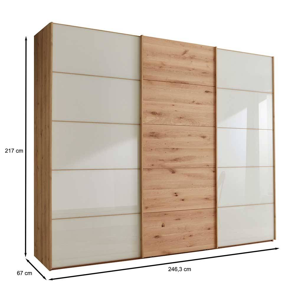 Kleiderschrank Maße und Abmessungen: Höhe 217 cm, Breite 246,3 cm, Tiefe 67 cm – Nikoba
