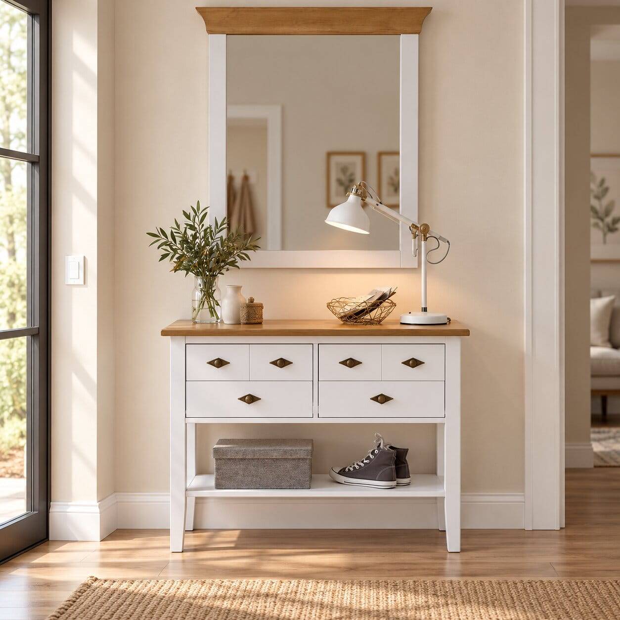 Landhausstil Möbel Set Sibiuta in Weiß (zweiteilig)