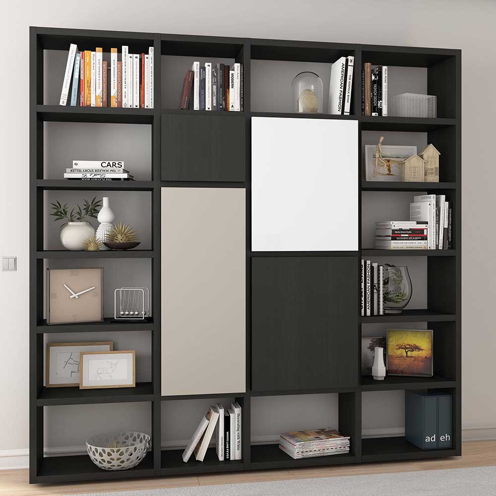 Schwarzbraunes Bücherregal mit 4 Türen - Yanino