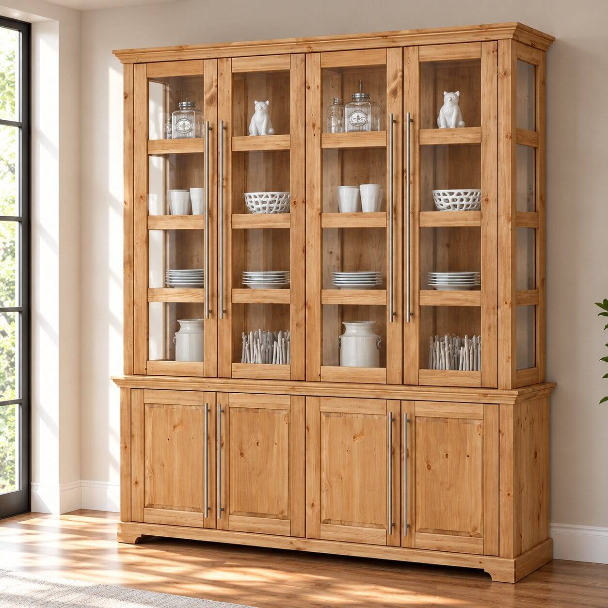Breite Vitrine aus Kiefer Massivholz - Noellisa