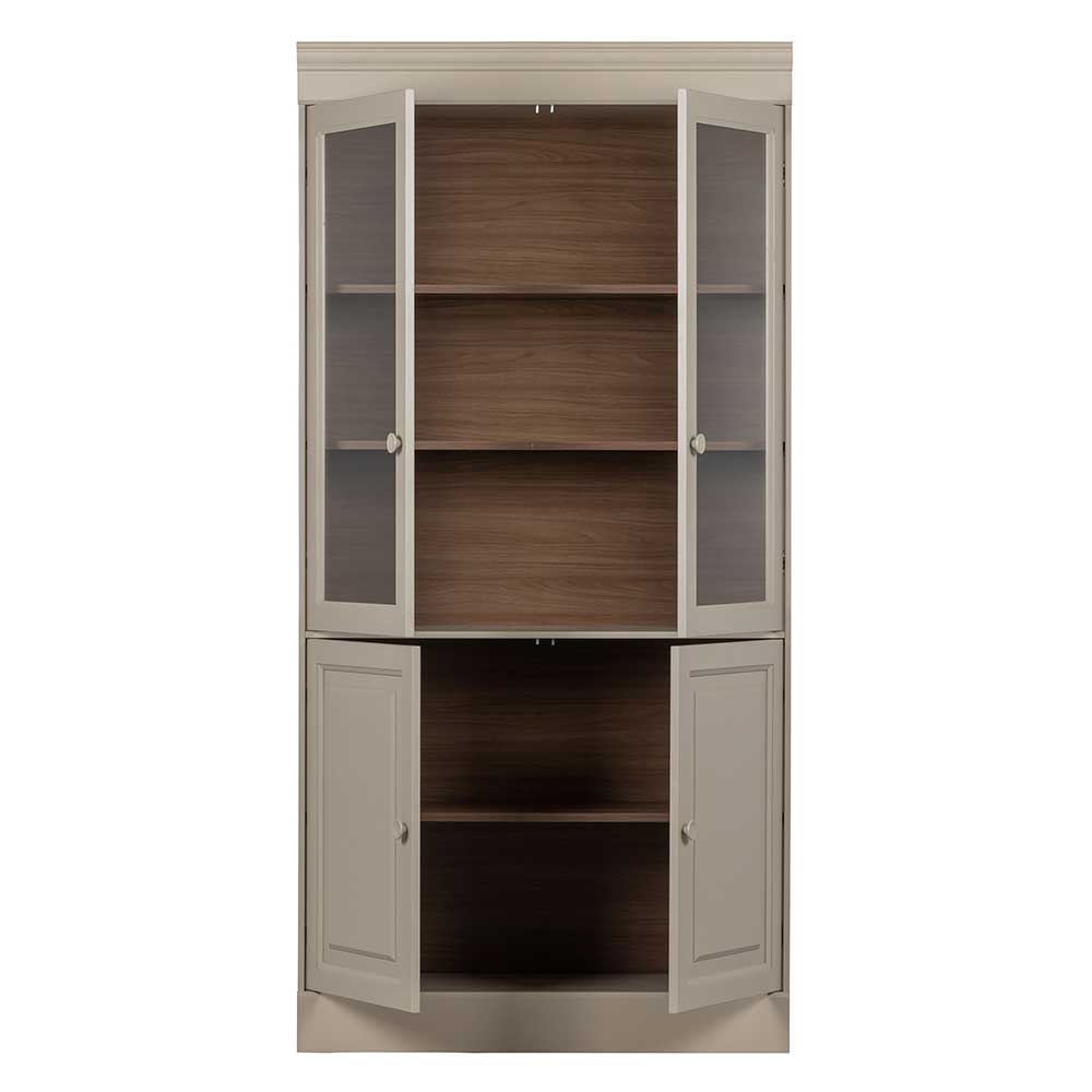 Vitrinenschrank in Hellgrau mit Braun - Floressa