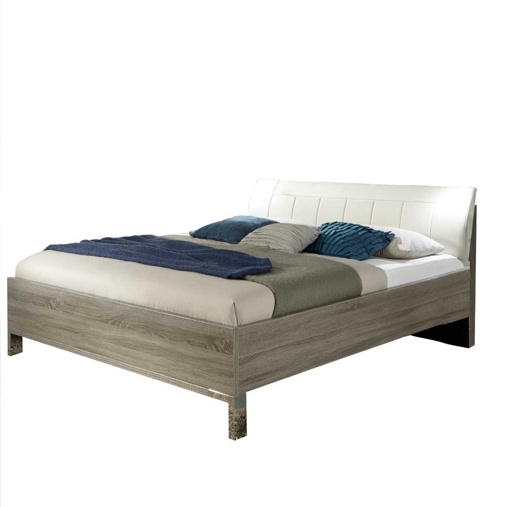 Doppelbett Symonya mit Polsterkopfteil in Creme