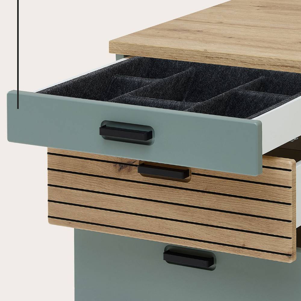 Schreibtisch Rollcontainer in Graugrün - Lenza