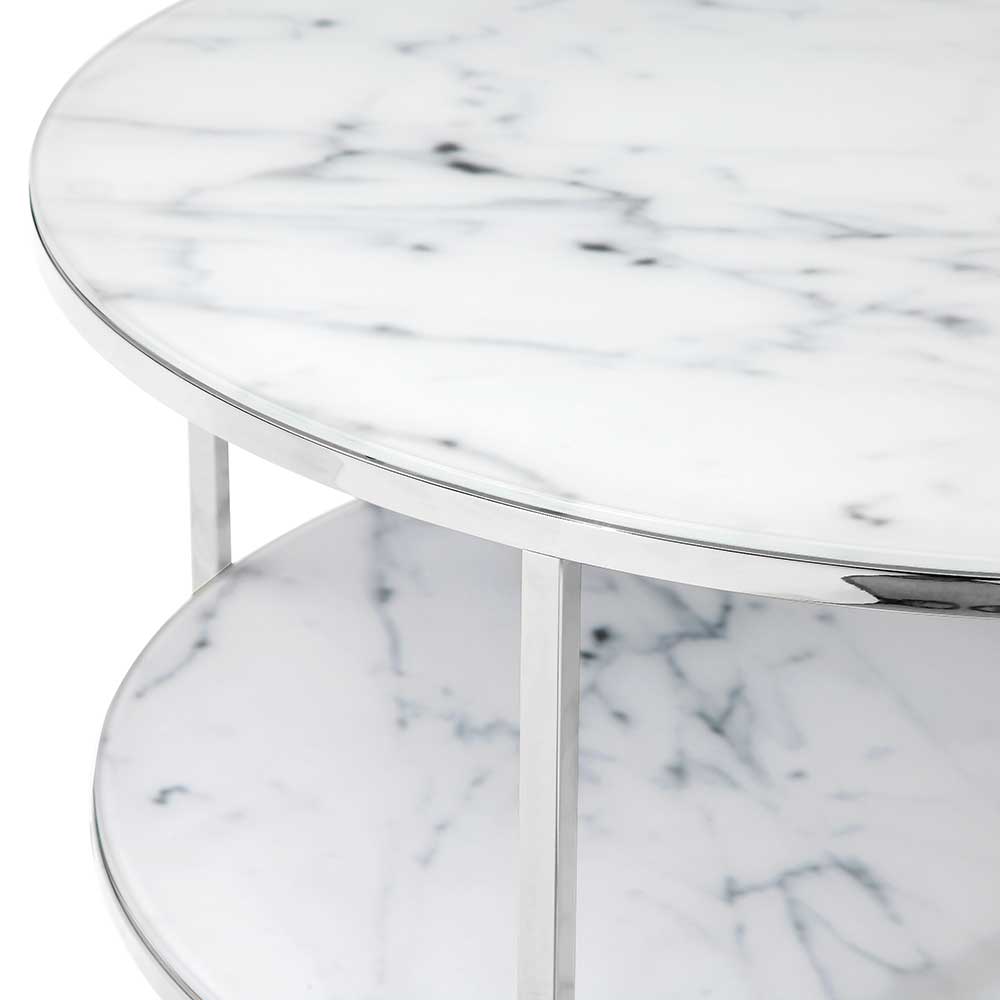 80 cm runder Couchtisch mit Ablage in Marmoroptik - Canberra