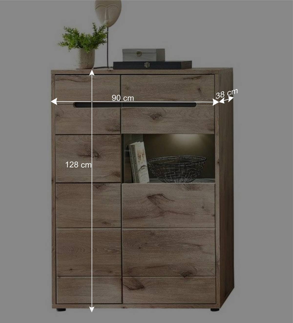 90x128x38 Vitrine Highboard in Wildeiche NB - Zelio