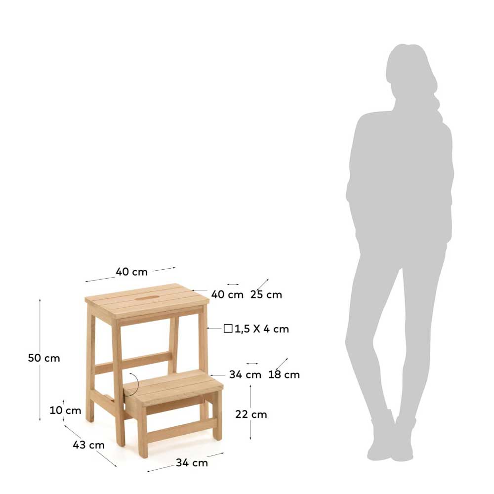 40x50x43 Massivholz Hocker mit Klapptritt - Teas